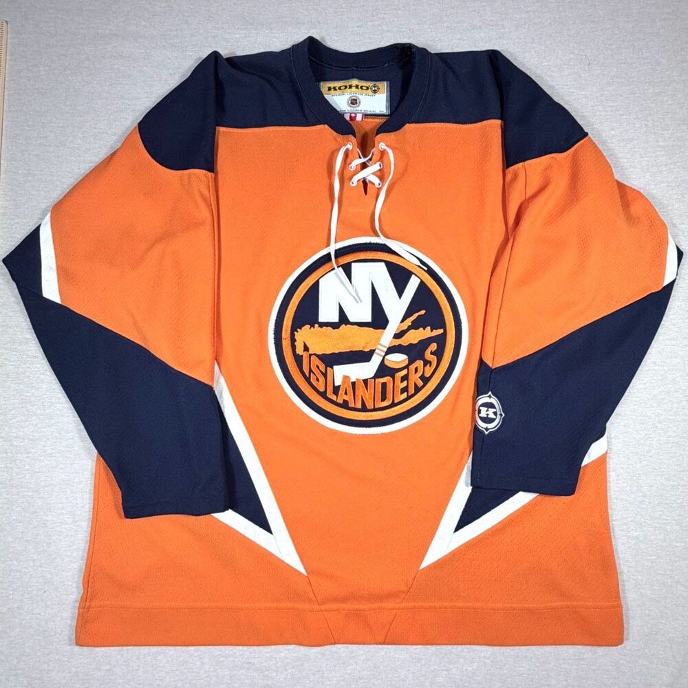 KOHO Vintage NY Islanders Jersey Blank No Number Men XL Orange Blue Made Canada